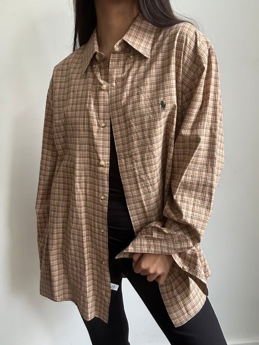 Vintage Ralph Lauren Tan Plaid Button Up Size Extra Large