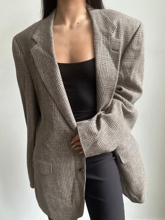 Vintage Burberry Brown Multi-Tonal Plaid Blazer Size Large