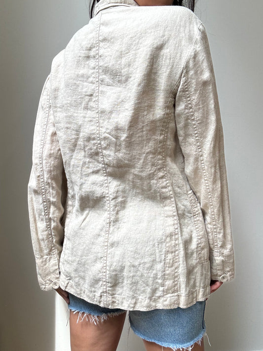 Vintage Linen Sand Colored Lightweight Blazer Size Small