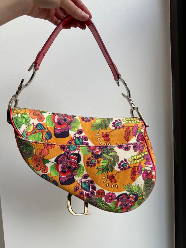Vintage Dior 2004 Multicolor Floral Glamour Saddle Bag