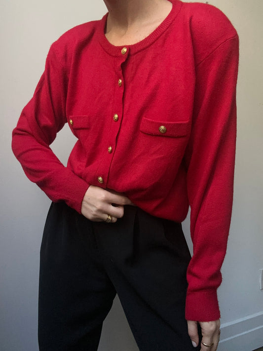 Vintage Red Button-Up Cardigan Sweater Size Large