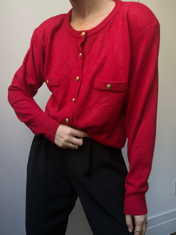 Vintage Red Button-Up Cardigan Sweater Size Large