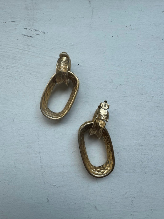 Vintage Textured Chain Link Drop Clip-On Earrings
