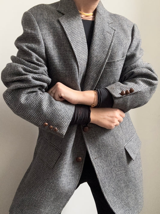 Vintage Brown + Blue Wool Woven Blazer Size Large