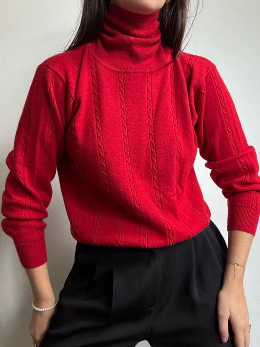 Vintage Red Merino Wool Turtleneck Size Small