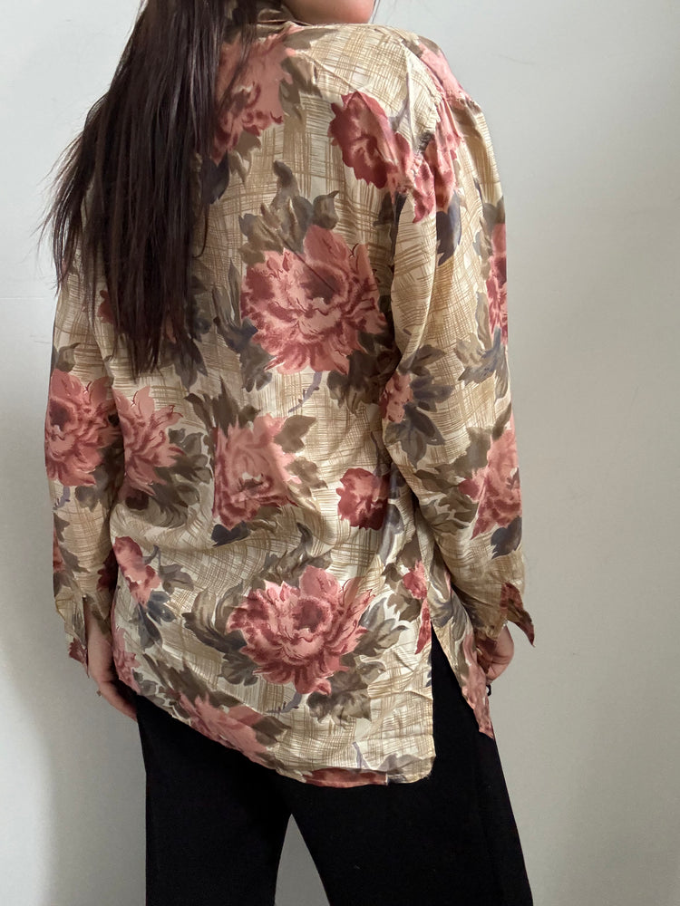 Vintage Silk Floral Button Up Size Large
