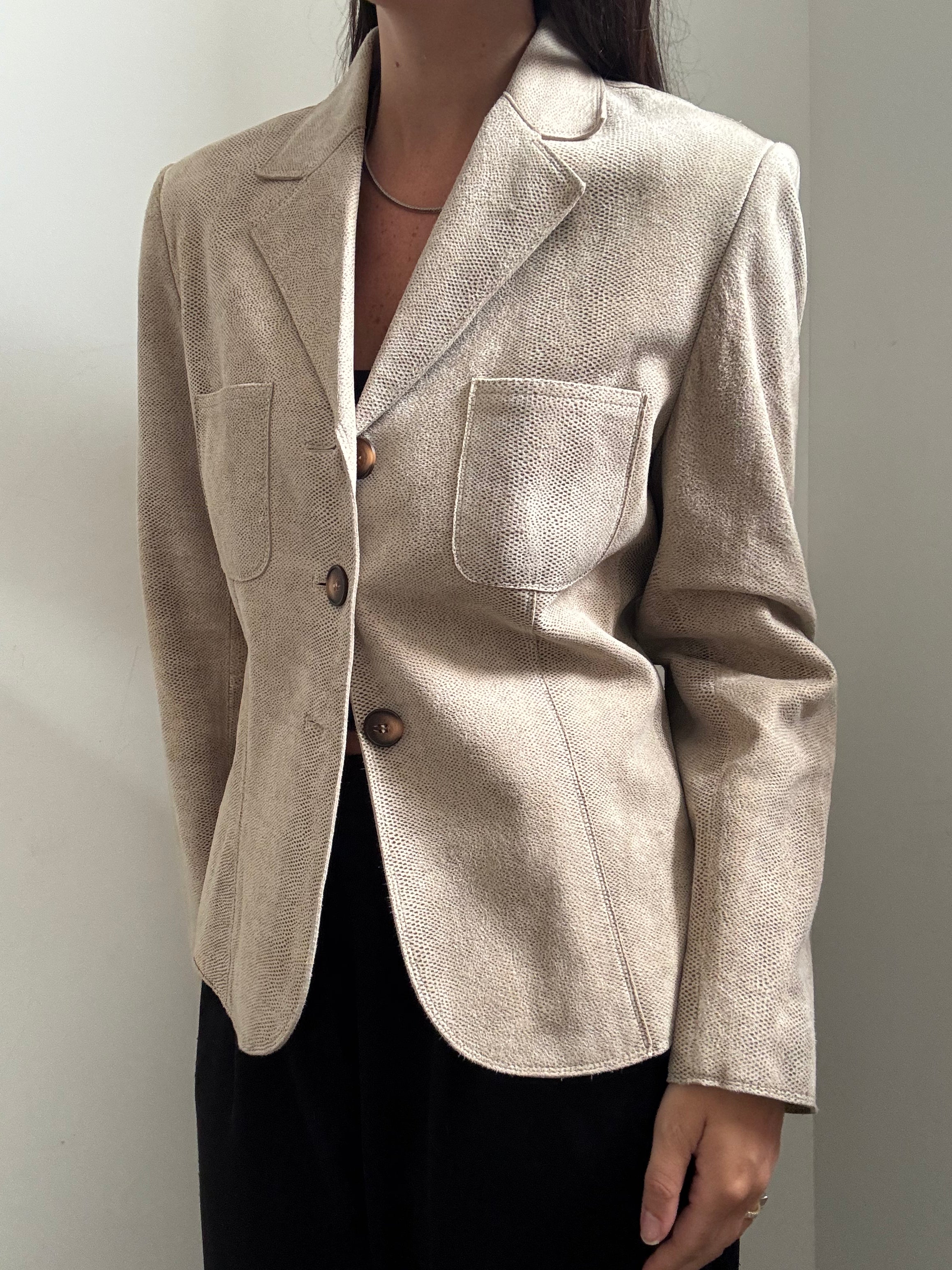 Vintage Suede Beige Printed Jacket Size Small