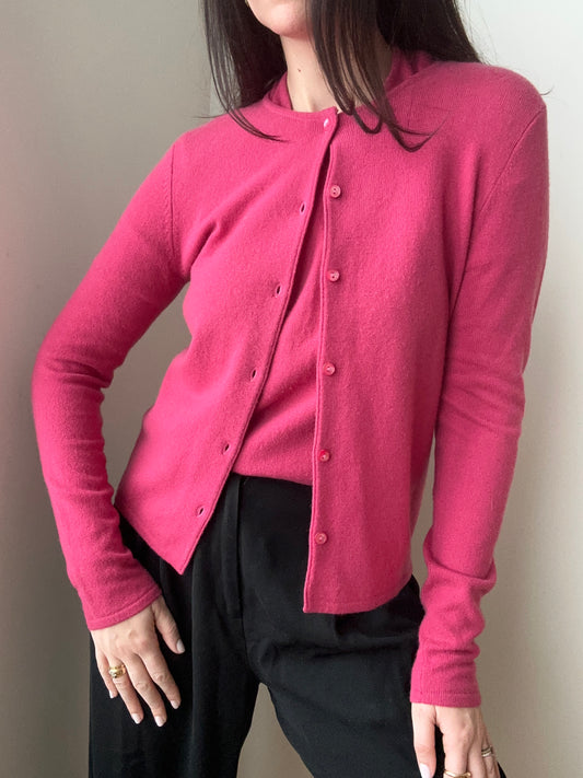 Vintage Saks Fifth Ave Cashmere True Pink Cardigan and T-Shirt Set