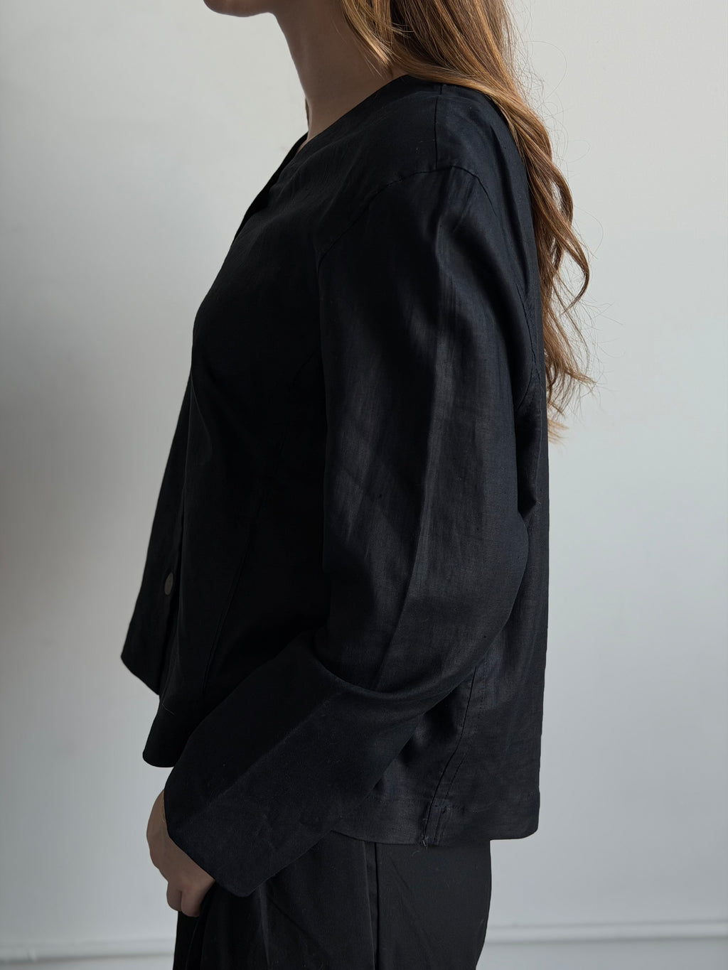 Vintage Black Linen Buttoned Top Size Large