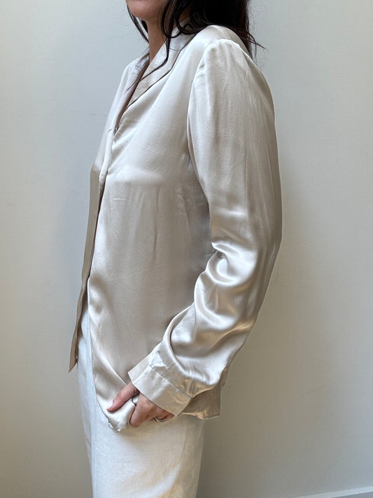 Vintage Silk Champagne Button-Up Size Medium