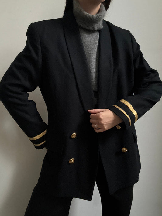 Vintage Military Wool Jacket + Metal Gold Buttons Size 4-6