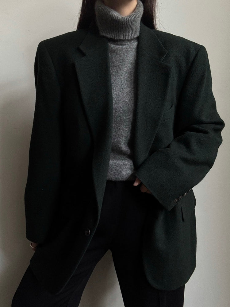 Vintage Camel Hair Dark Green Blazer Size Large