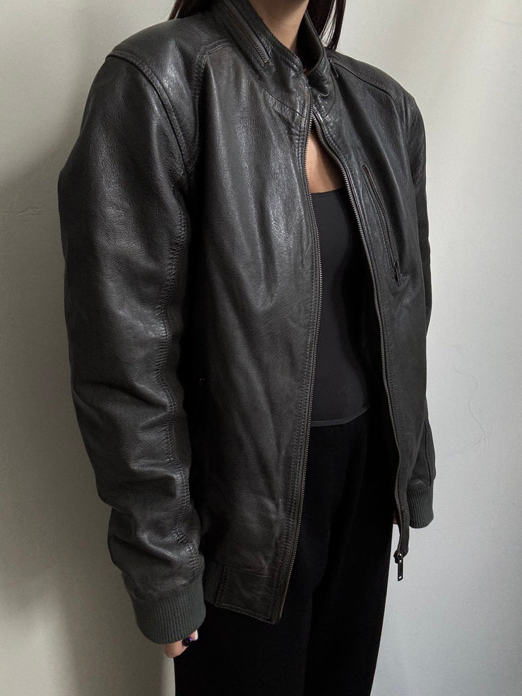 Vintage Dark Grey Leather Jacket Size Large