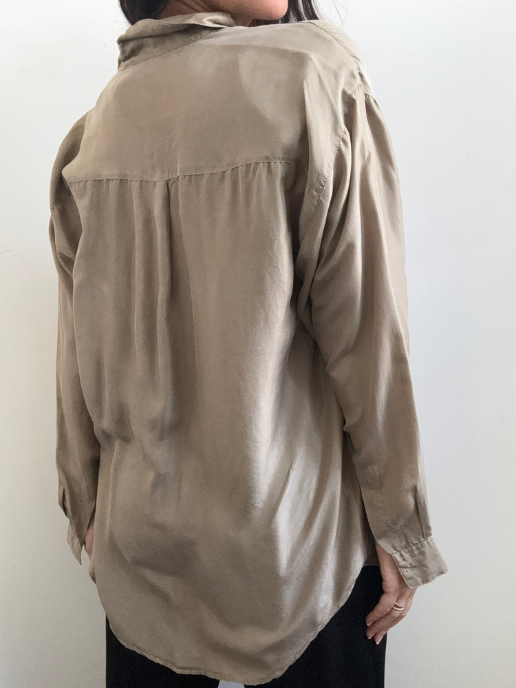 Vintage Silk Taupe Button-Up Size Large