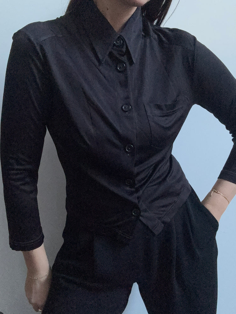 Vintage Black D&G Fitted Satin Blouse Size Small