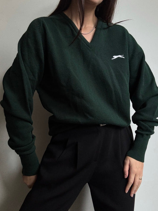 Vintage Slazenger Hunter Green Acrylic V-Neck Sweater Size Medium