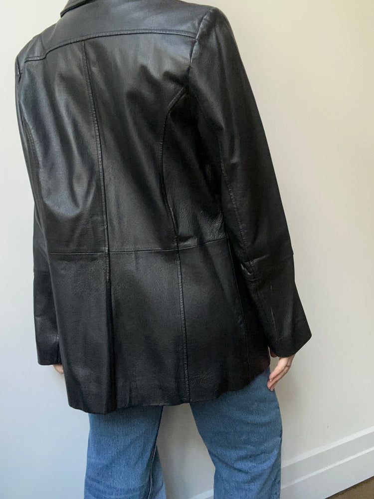 Vintage Black Leather Zip Up Jacket Size Small