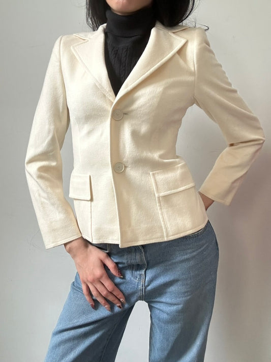 Vintage Bergdorf Goodman White Fitted Wool Blazer Size Small