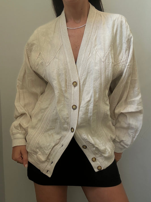 Vintage Ivory Linen Buttoned Jacket Size Large