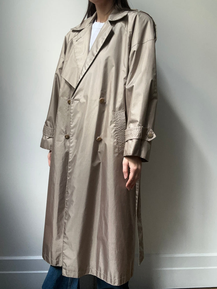 Vintage Tan Waterproof Nylon Trench Coat Size S/M