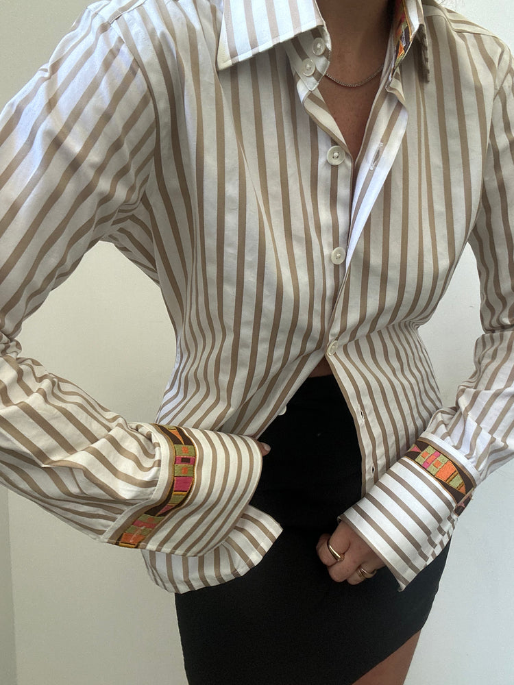 Vintage Cotton Poplin + Detailed Sleeve Button Up Top Size Small