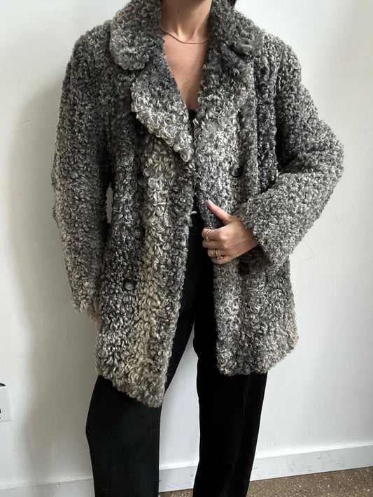 Vintage Grey Genuine Persian Lamb Fur Coat Size Medium