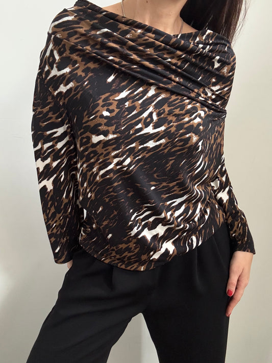 Vintage Stretch Animal Printed Top Size Large