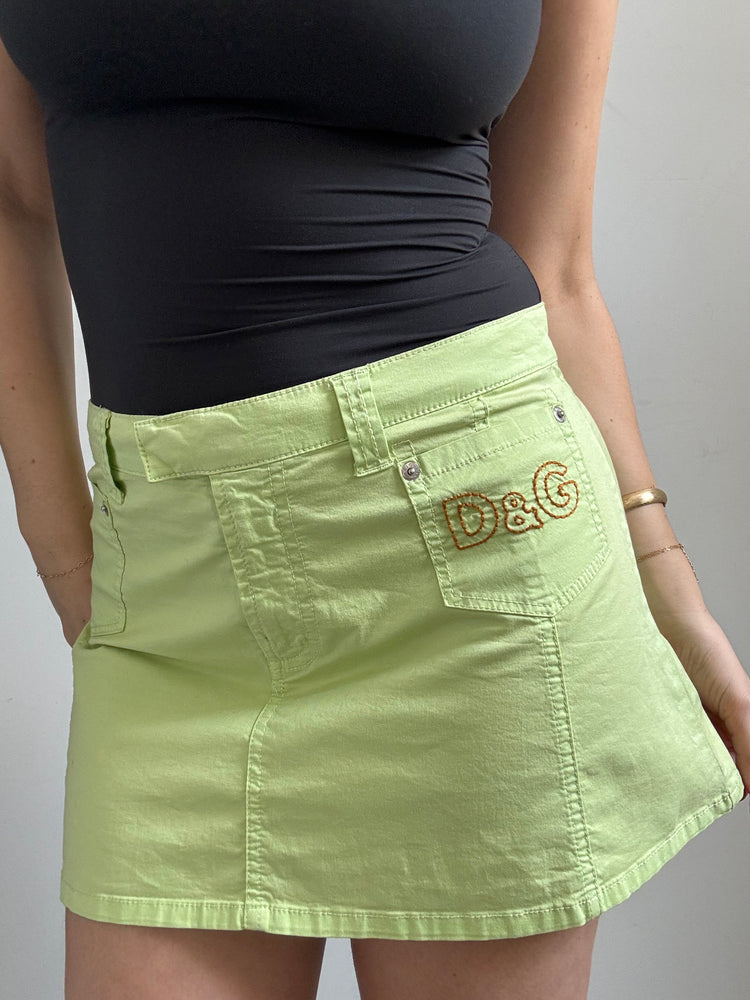 Vintage Dolce & Gabanna Lime Green Denim Skirt Size Medium