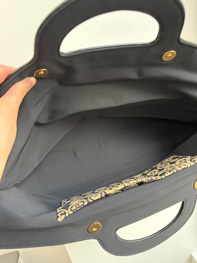 Chanel Beige + Black Coin Top Handle Bag