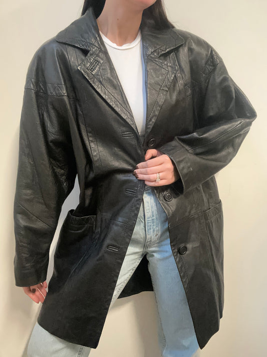 Vintage Essential Black Leather Jacket Size M