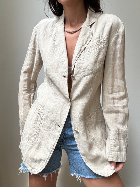 Vintage Linen Sand Colored Lightweight Blazer Size Small