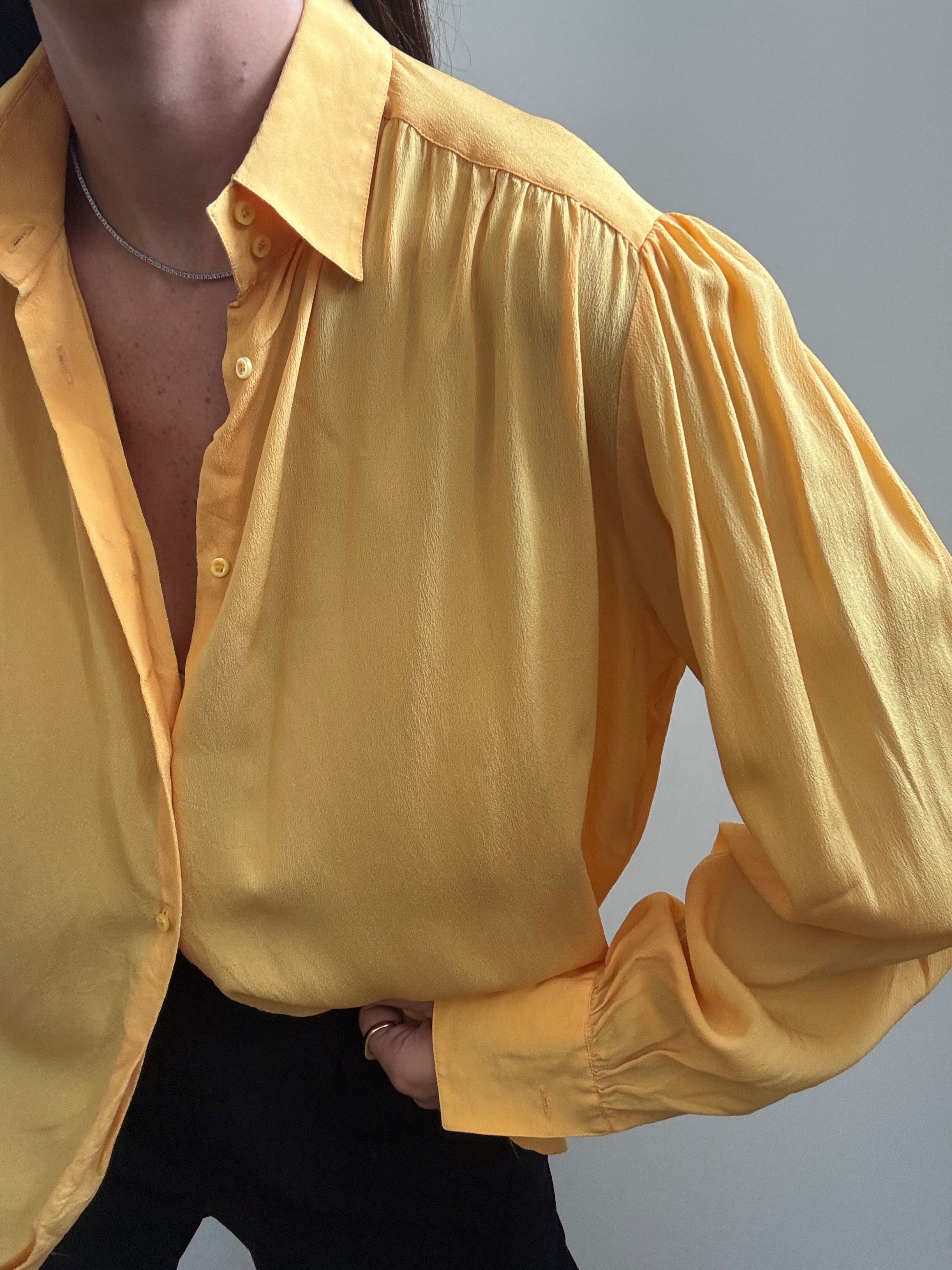 Vintage Yellow Umberto Silk Blend Button-Up Blouse Size Large