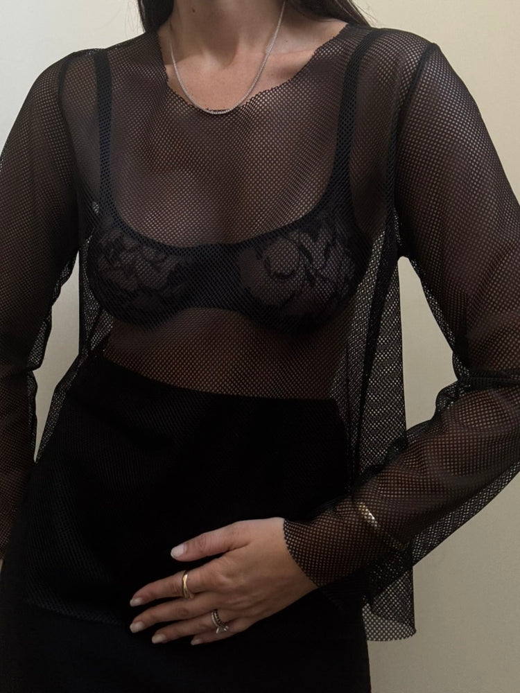 Vintage Black Knit Mesh Coverup Size Medium