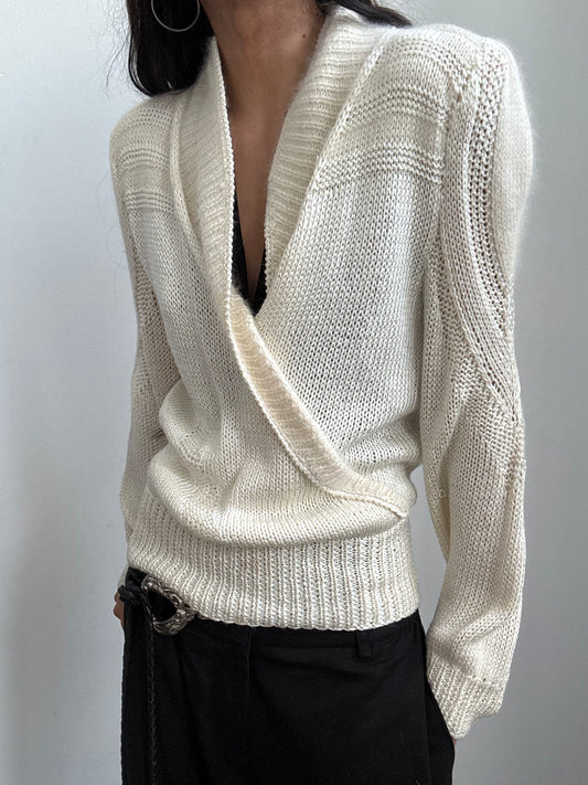 Vintage Cream Wrap Sweater Size Medium