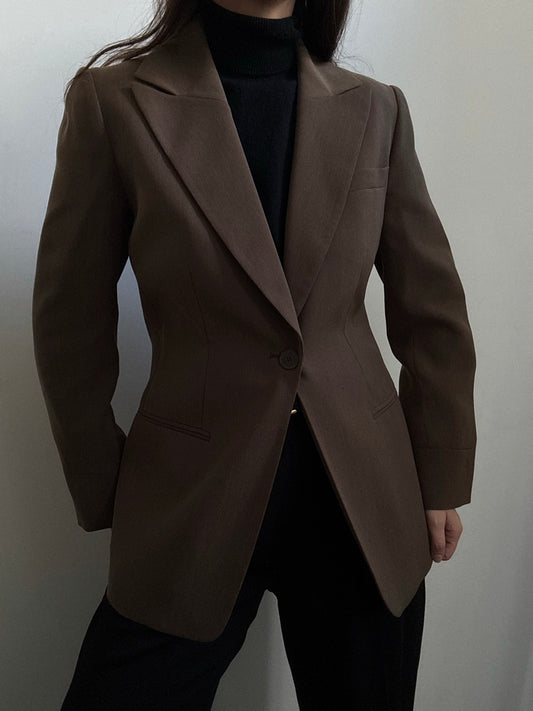 Vintage Fitted Brown Blazer Size Medium