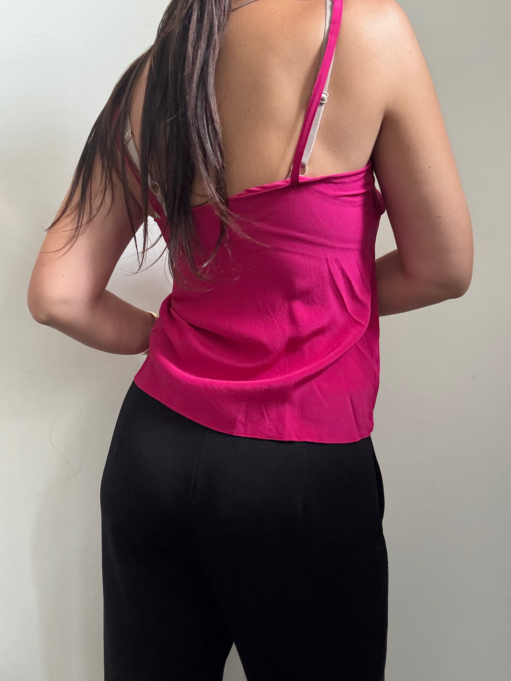 Vintage Pink Silk Bow Tank Top Size Small