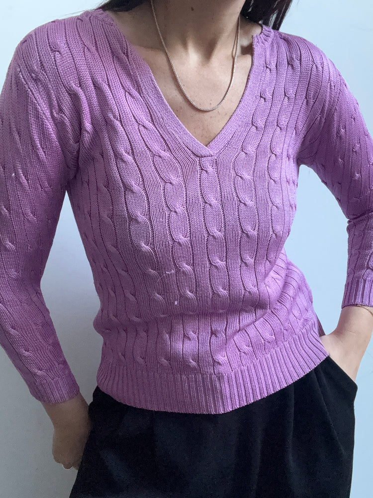 Vintage Ralph Lauren Pink Cable Knit Sweater Size S