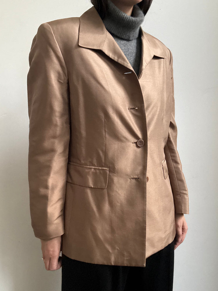 Vintage Pure Silk Light Brown Blazer Size Large