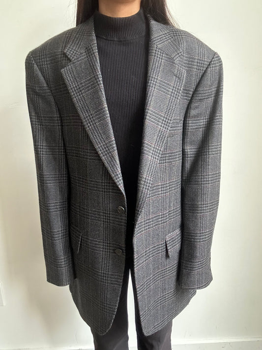 Vintage Ralph Lauren Grey Plaid Blazer Size Large