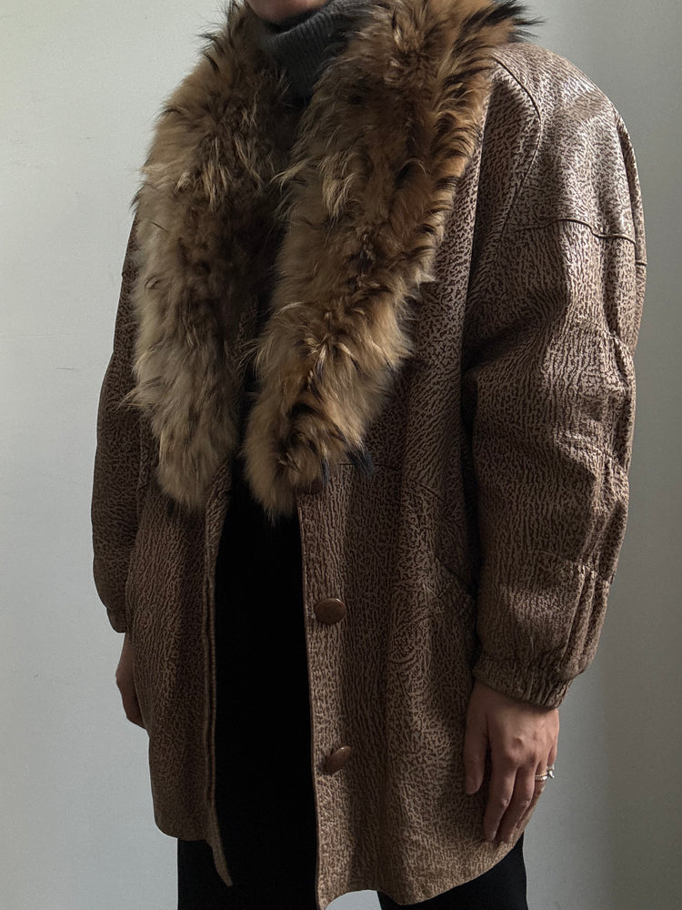 Vintage Textured Brown + Nude 80's Leather Jacket Size Medium