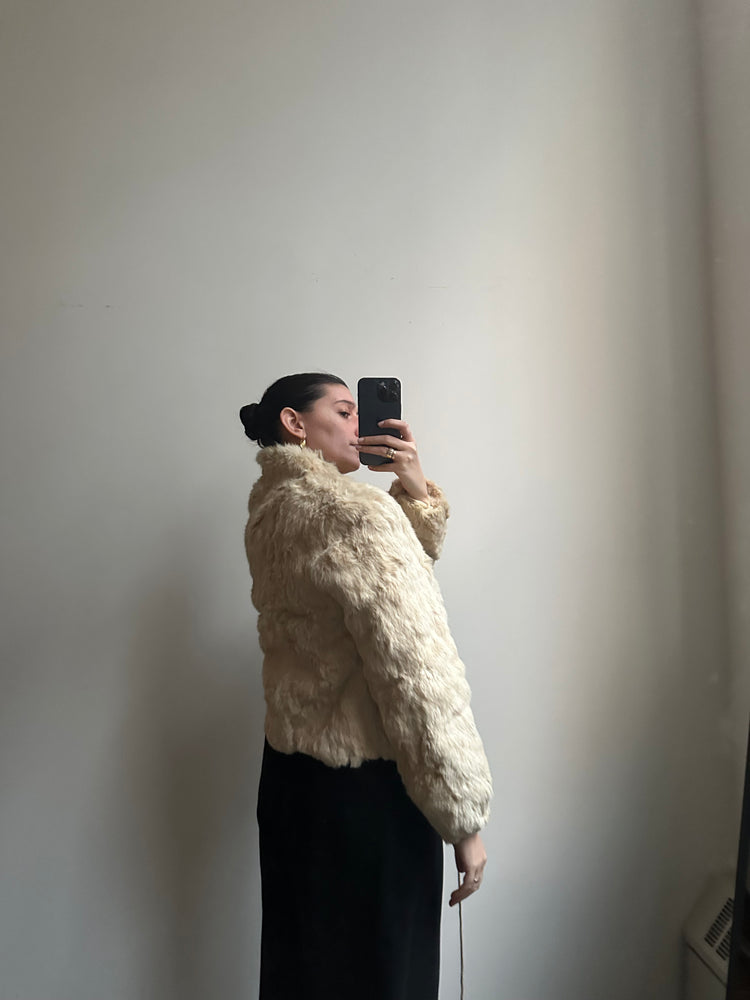 Vintage Rabbit Fur Cream Zip-Up Jacket Size Small