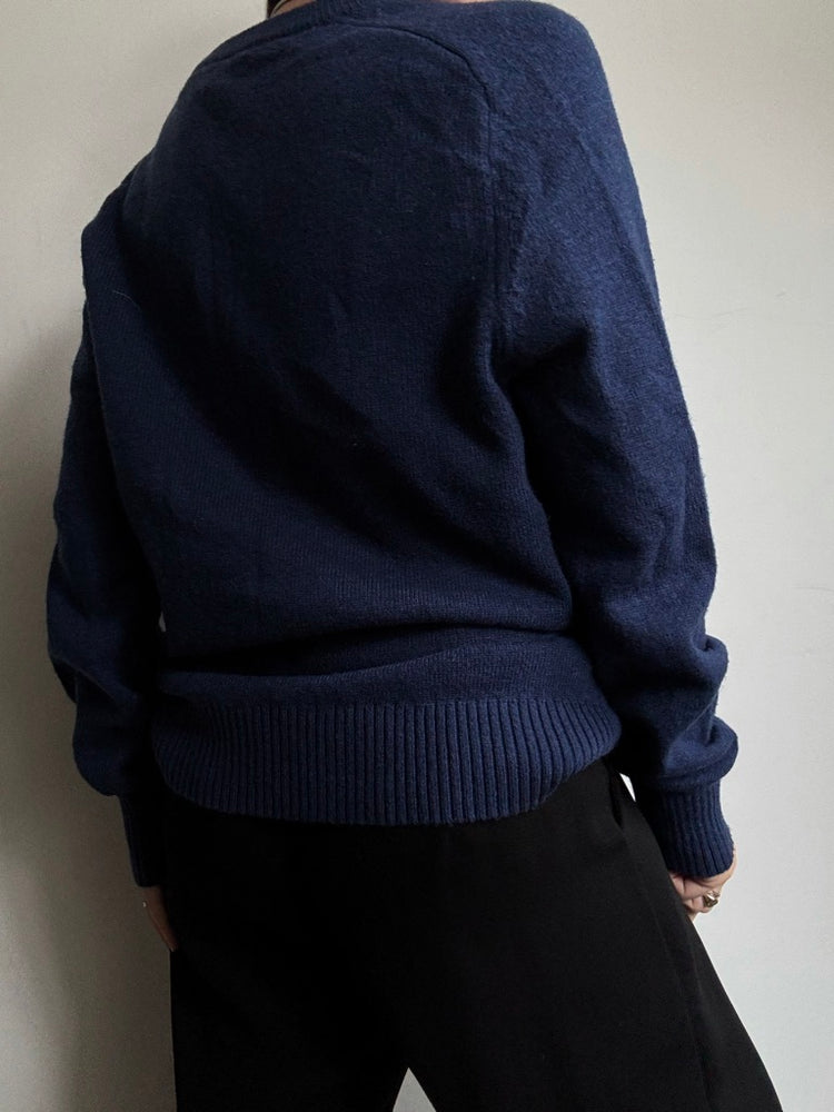 Vintage Deep Blue Quarter Buttoned Pullover Size Large
