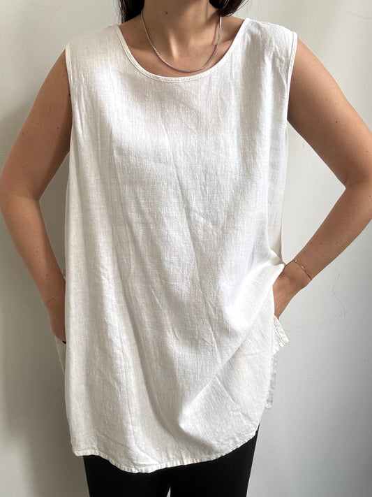 Vintage White Linen Gathered Cover Up Size XS