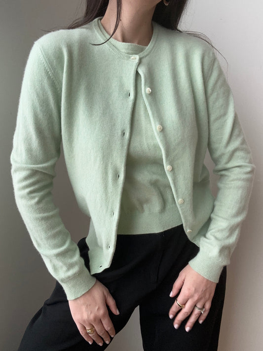 Vintage Cashmere Mint Cardigan and T-Shirt Set