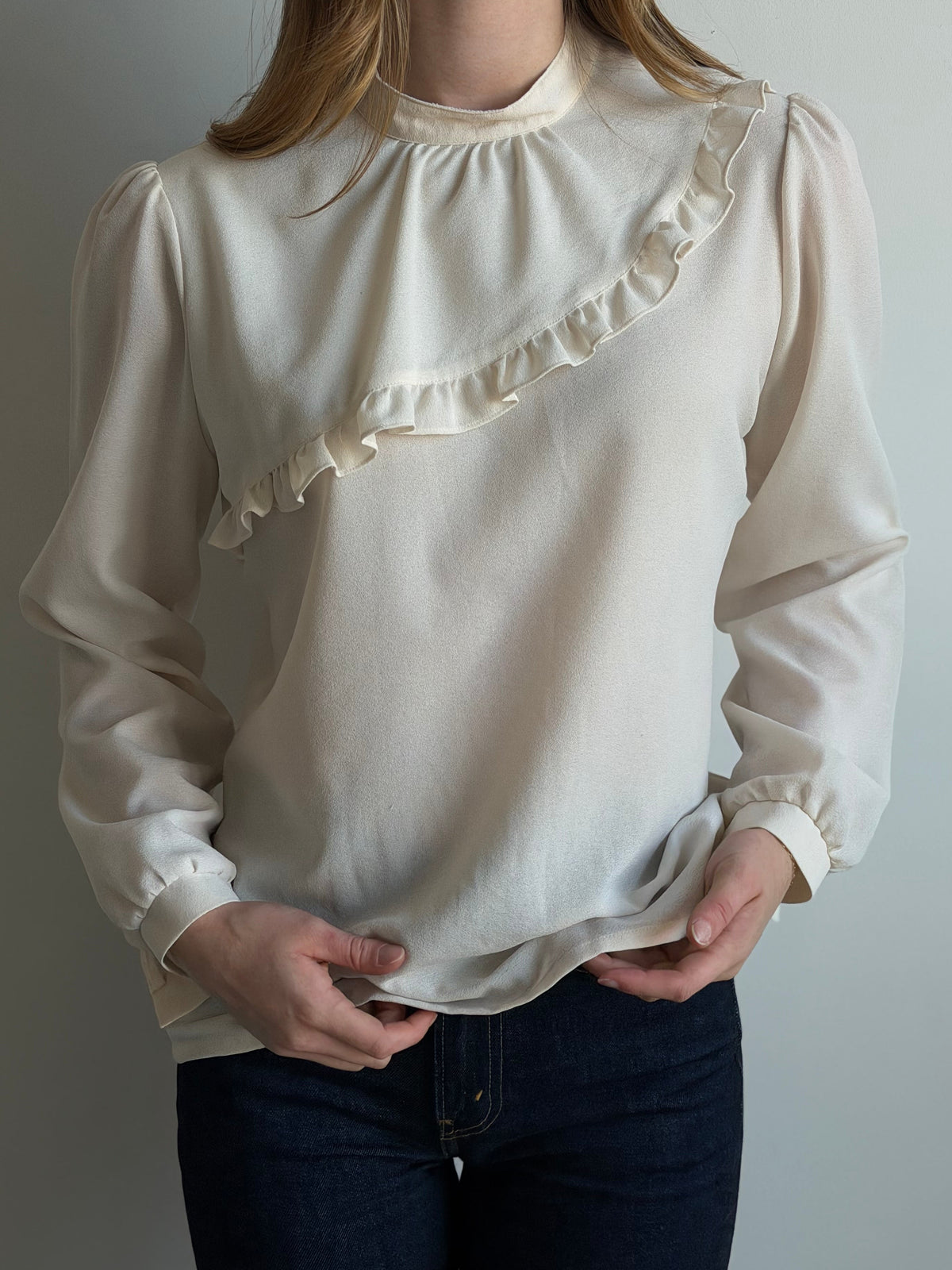 Vintage Ivory Ruffled Panel Blouse Size Medium