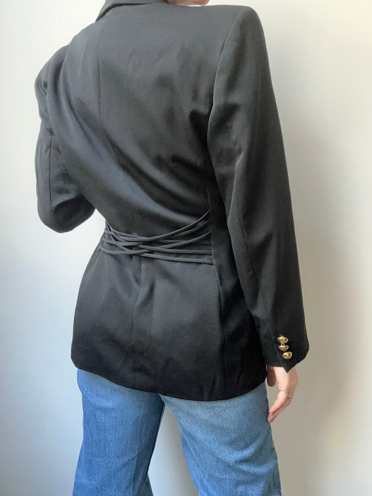 Vintage Black Wool Double Breasted Blazer Size 4