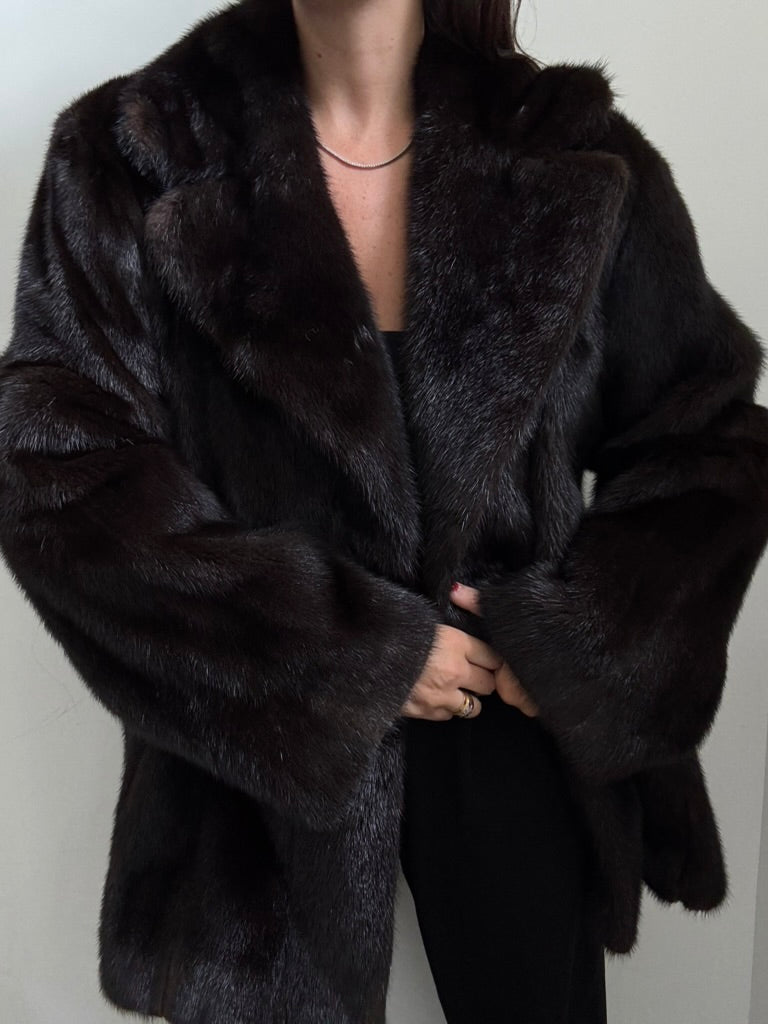 Vintage Deep Brown Mink Mid-length Jacket Size Large