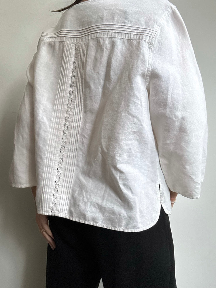 Vintage White Wide Sleeve Blouse + Lace Trim Size Large