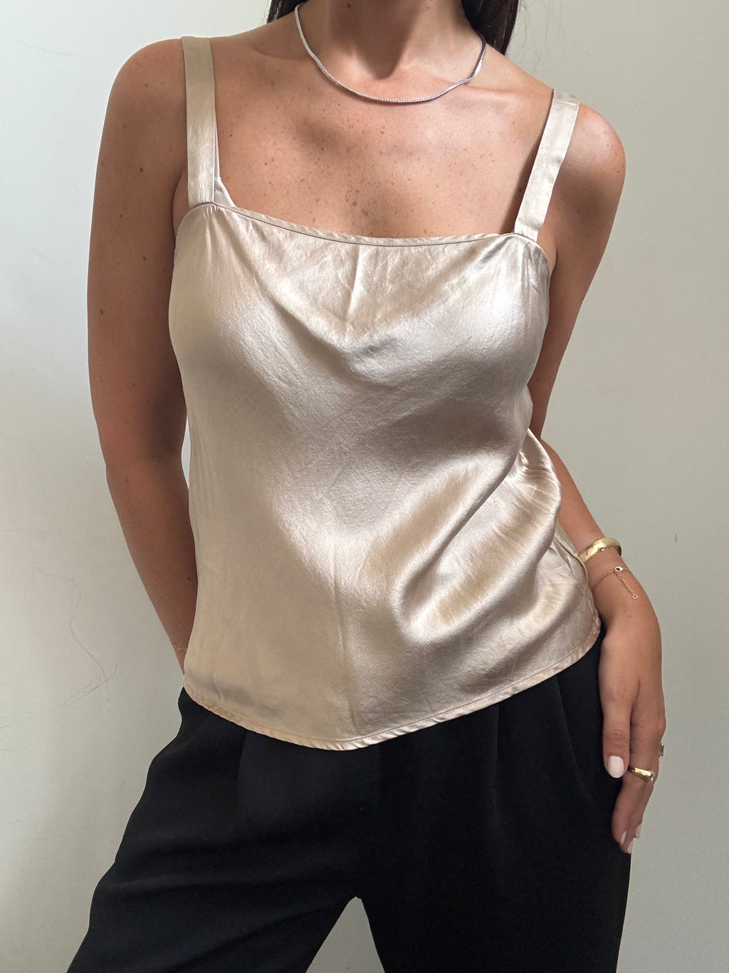 Vintage Champagne Silk Tank Top Size Small