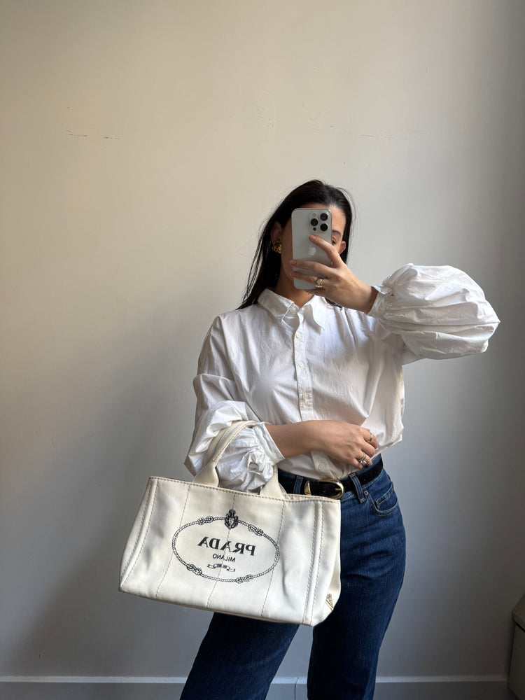 Vintage 2005 Prada Canape Canvas Cream Tote